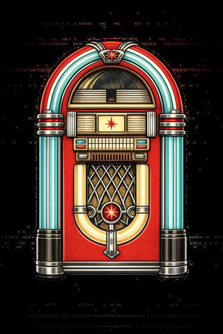 Vintage jukebox with red and turquoise art deco design